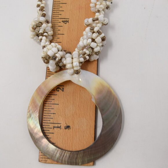 Handmade Shell Pendant Necklace Multi Strand Seed Beads Statement Beachy Mermaid - Picture 12 of 15